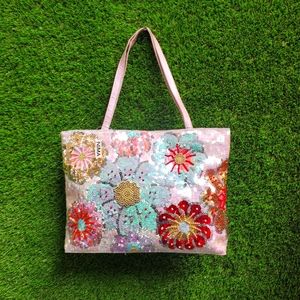 Vintage Nima Sequin Multicolor Floral Tote Purse